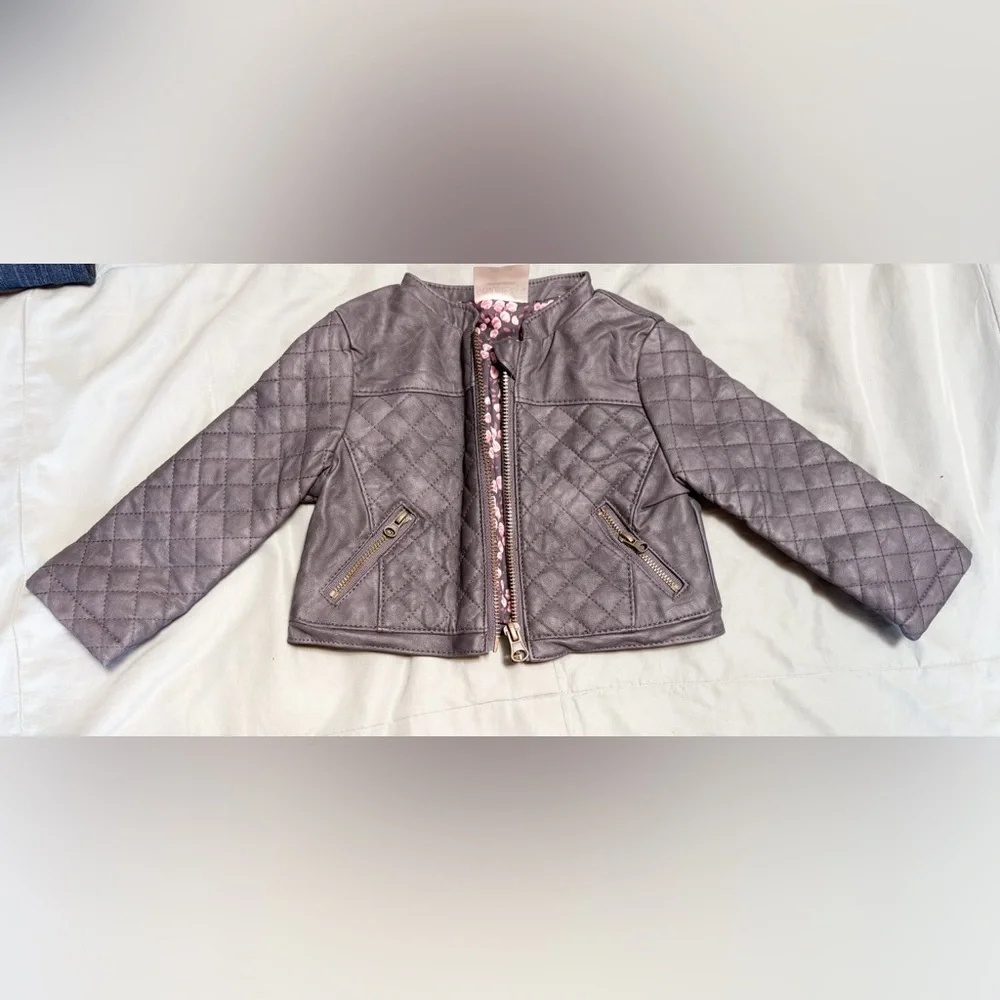 OshKosh B'gosh Quilted Gray Jacket‎ Pink Floral Lining Size 12 Months EUC Unused